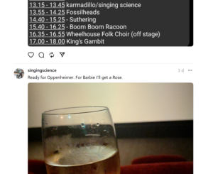 showing set times for karmadillo vs singing science at 1.15pm 